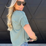 Round Neck Short Sleeve Exposed Seam Knit Top In Green - Infinity Raine