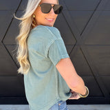 Round Neck Short Sleeve Exposed Seam Knit Top In Green - Infinity Raine
