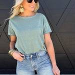 Round Neck Short Sleeve Exposed Seam Knit Top In Green - Infinity Raine