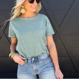 Round Neck Short Sleeve Exposed Seam Knit Top In Green - Infinity Raine