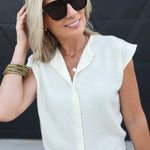 Round Neck Sleeveless Button Down Knit Cardigan in Ivory - Infinity Raine
