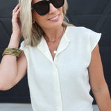 Round Neck Sleeveless Button Down Knit Cardigan in Ivory - Infinity Raine