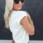 Round Neck Sleeveless Button Down Knit Cardigan in Ivory - Infinity Raine