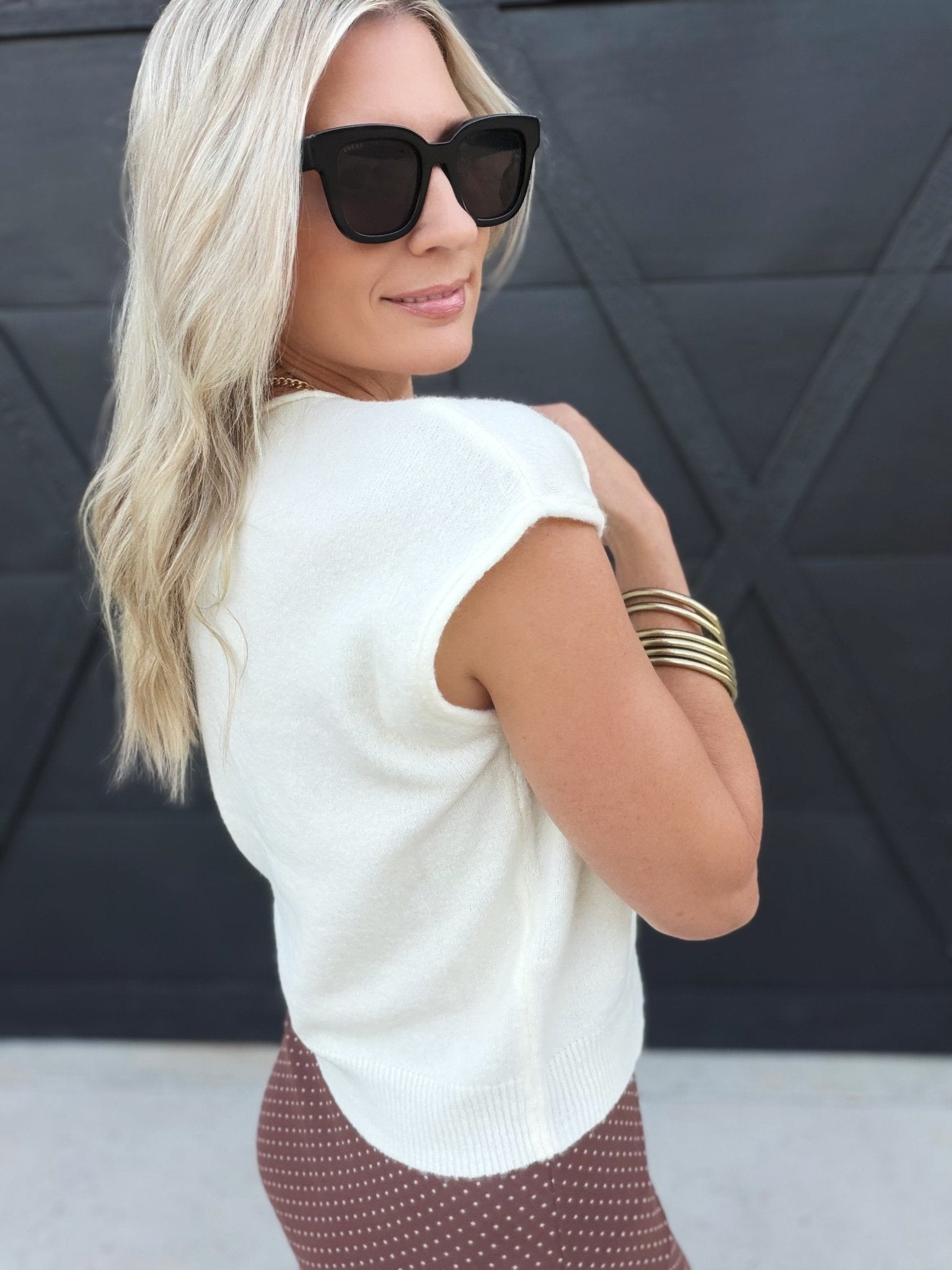 Round Neck Sleeveless Button Down Knit Cardigan in Ivory - Infinity Raine