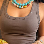 Ruby Studded Knit Tank In Brown - Infinity Raine