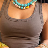 Ruby Studded Knit Tank In Brown - Infinity Raine