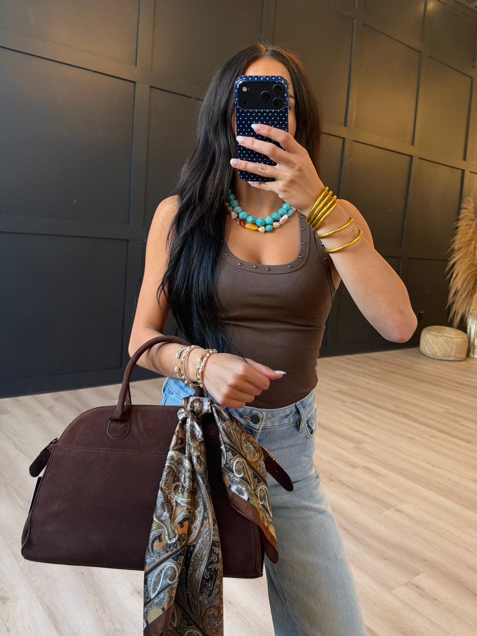 Ruby Studded Knit Tank In Brown - Infinity Raine
