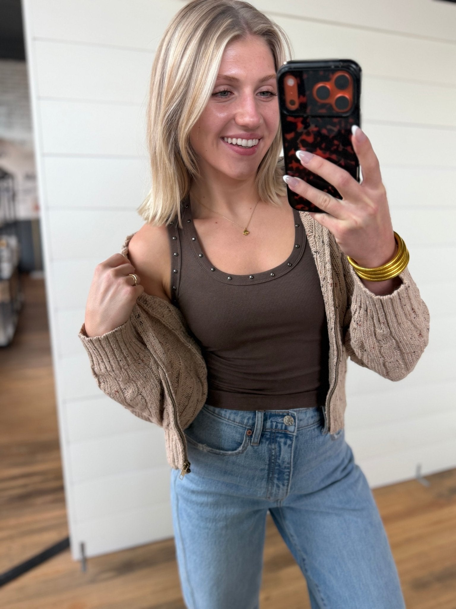 Ruby Studded Knit Tank In Brown - Infinity Raine
