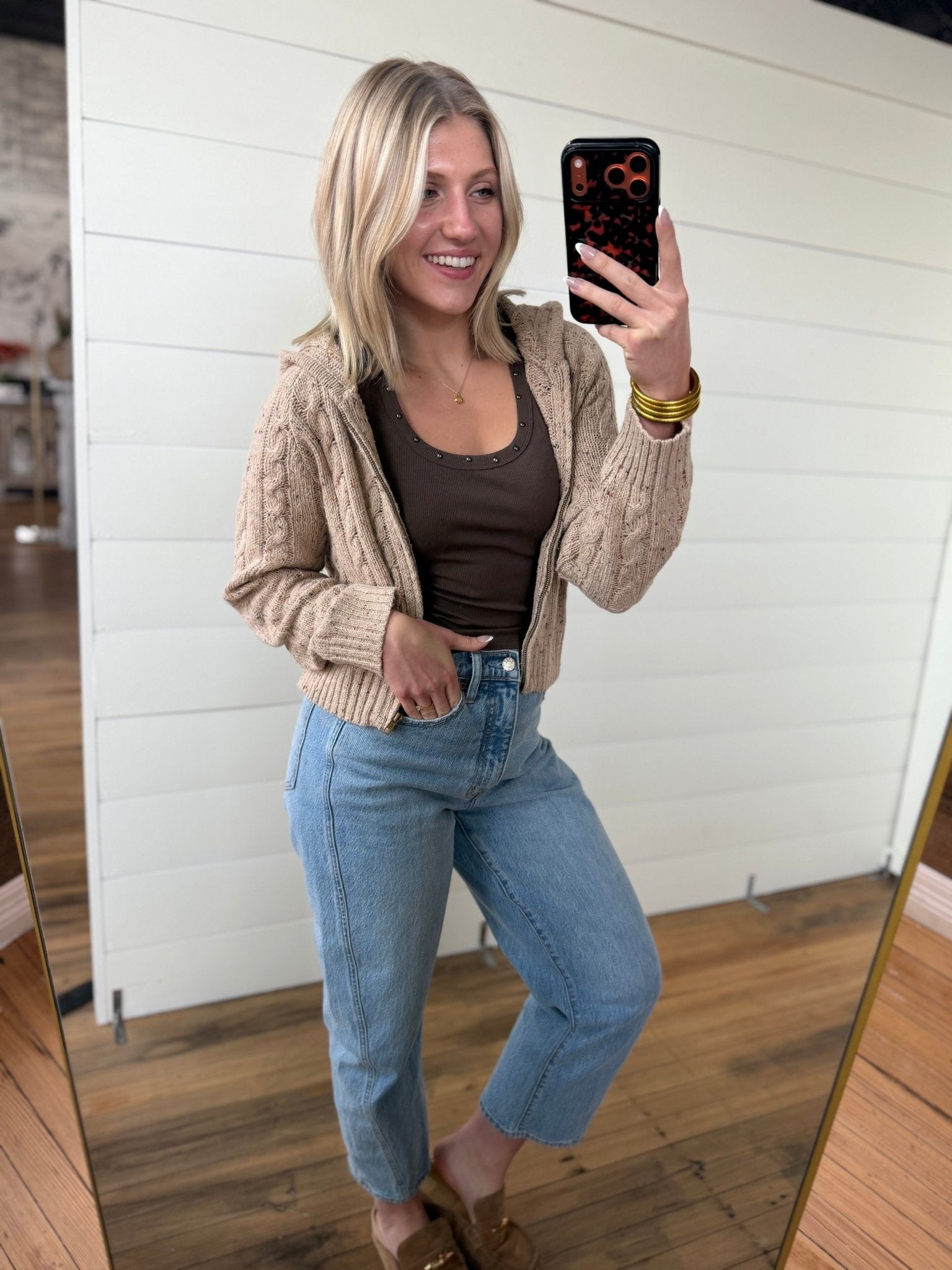 Ruby Studded Knit Tank In Brown - Infinity Raine
