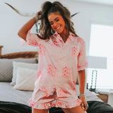 Ruffle Howdy pajama Short Set In Pink - Infinity Raine