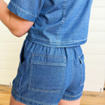 Ruffle Waist Front Tie Denim Shorts In Dark - Infinity Raine