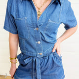 Ruffle Waist Front Tie Denim Shorts In Dark - Infinity Raine
