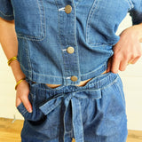 Ruffle Waist Front Tie Denim Shorts In Dark - Infinity Raine