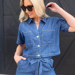 Ruffle Waist Front Tie Denim Shorts In Dark - Infinity Raine