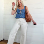 Ruffled Hem Tie-Front Tank Top In Medium Denim - Infinity Raine