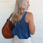 Ruffled Hem Tie-Front Tank Top In Medium Denim - Infinity Raine