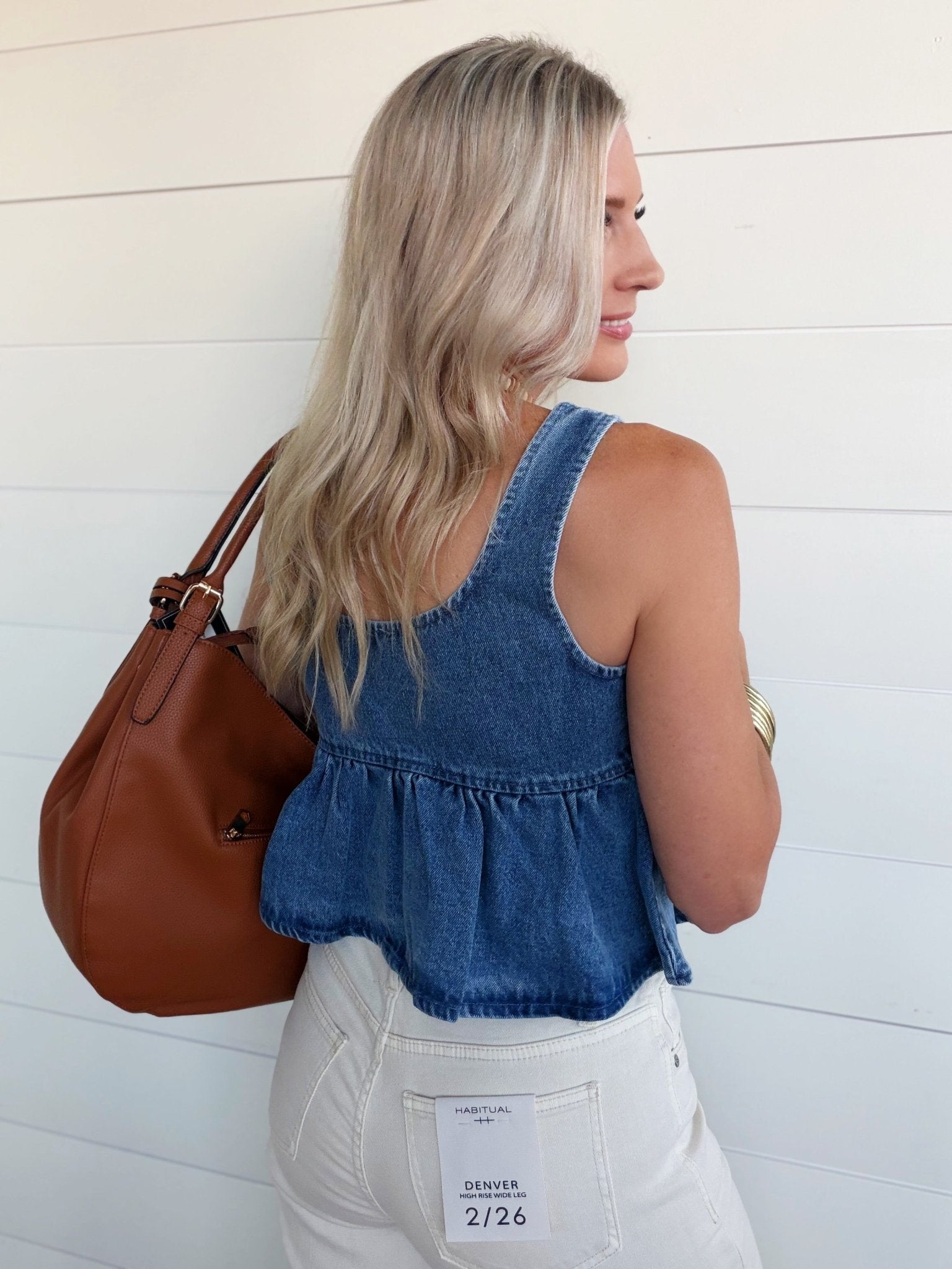 Ruffled Hem Tie-Front Tank Top In Medium Denim - Infinity Raine