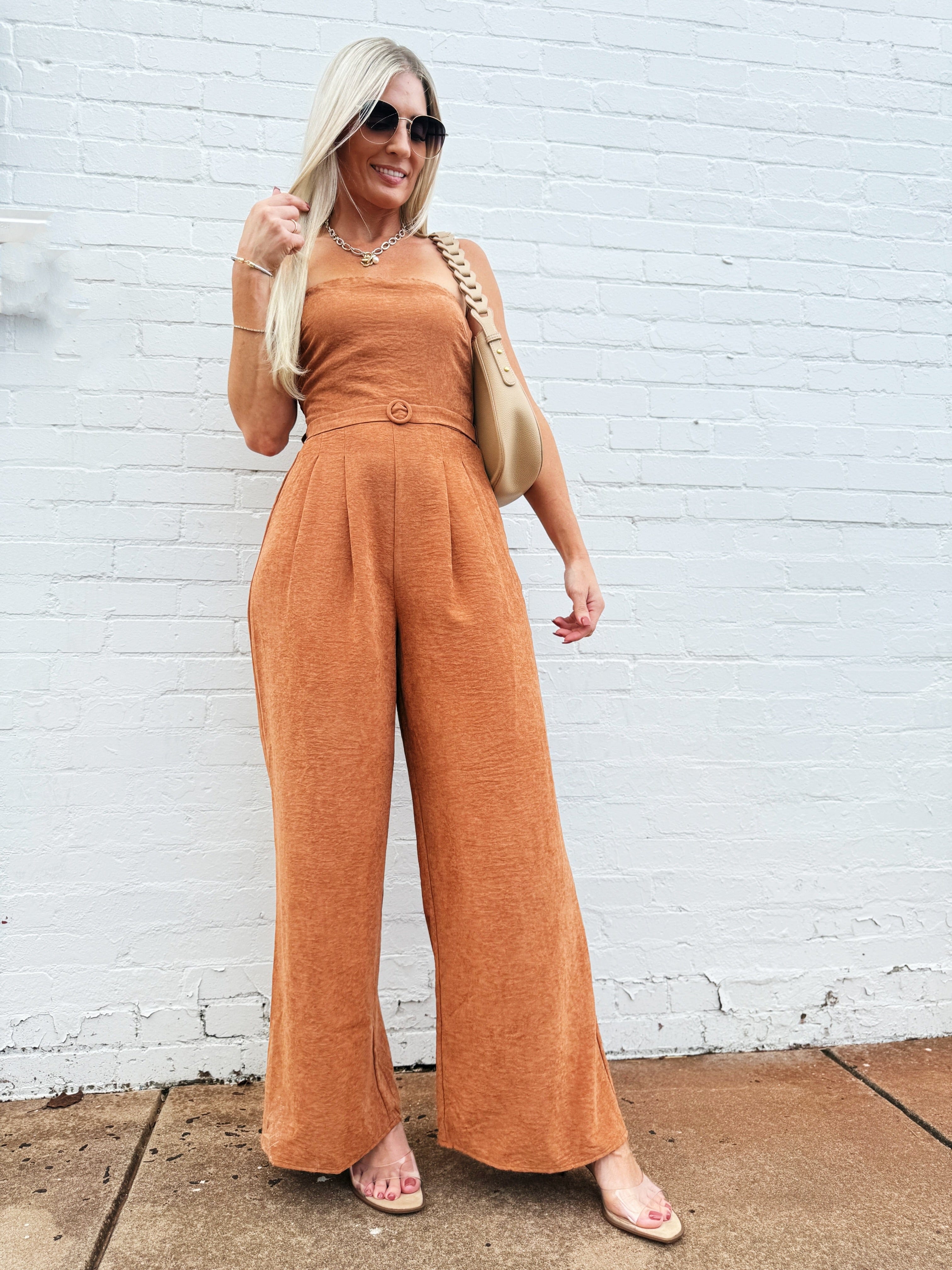SADIE & SAGE Jumpsuits & Rompers Sundown Tube Top Belted Jumpsuit In Rusty Brown