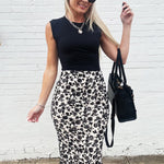 Analogue Floral Midi Skirt In Black - Infinity Raine