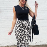 Analogue Floral Midi Skirt In Black - Infinity Raine