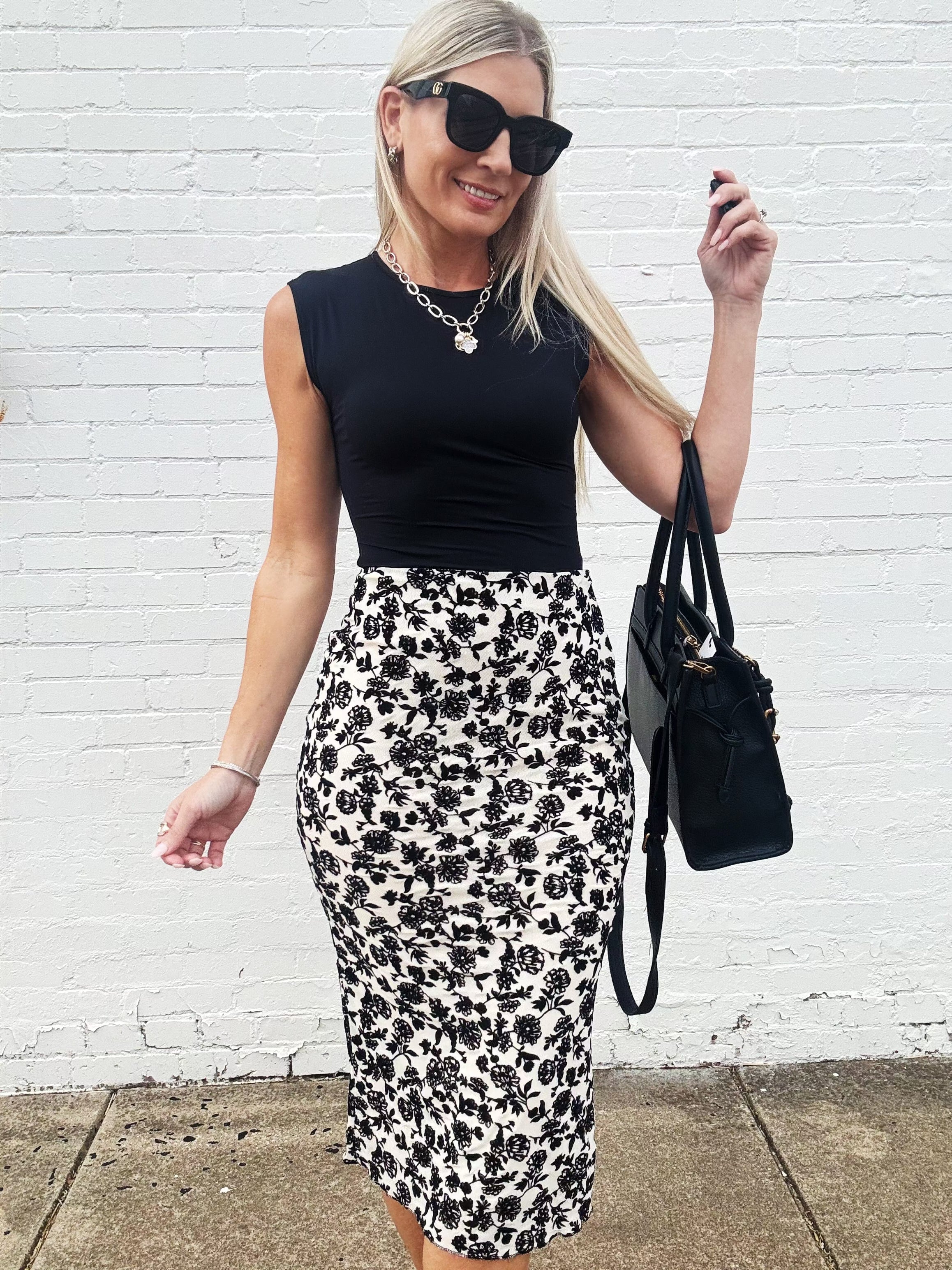 Analogue Floral Midi Skirt In Black - Infinity Raine