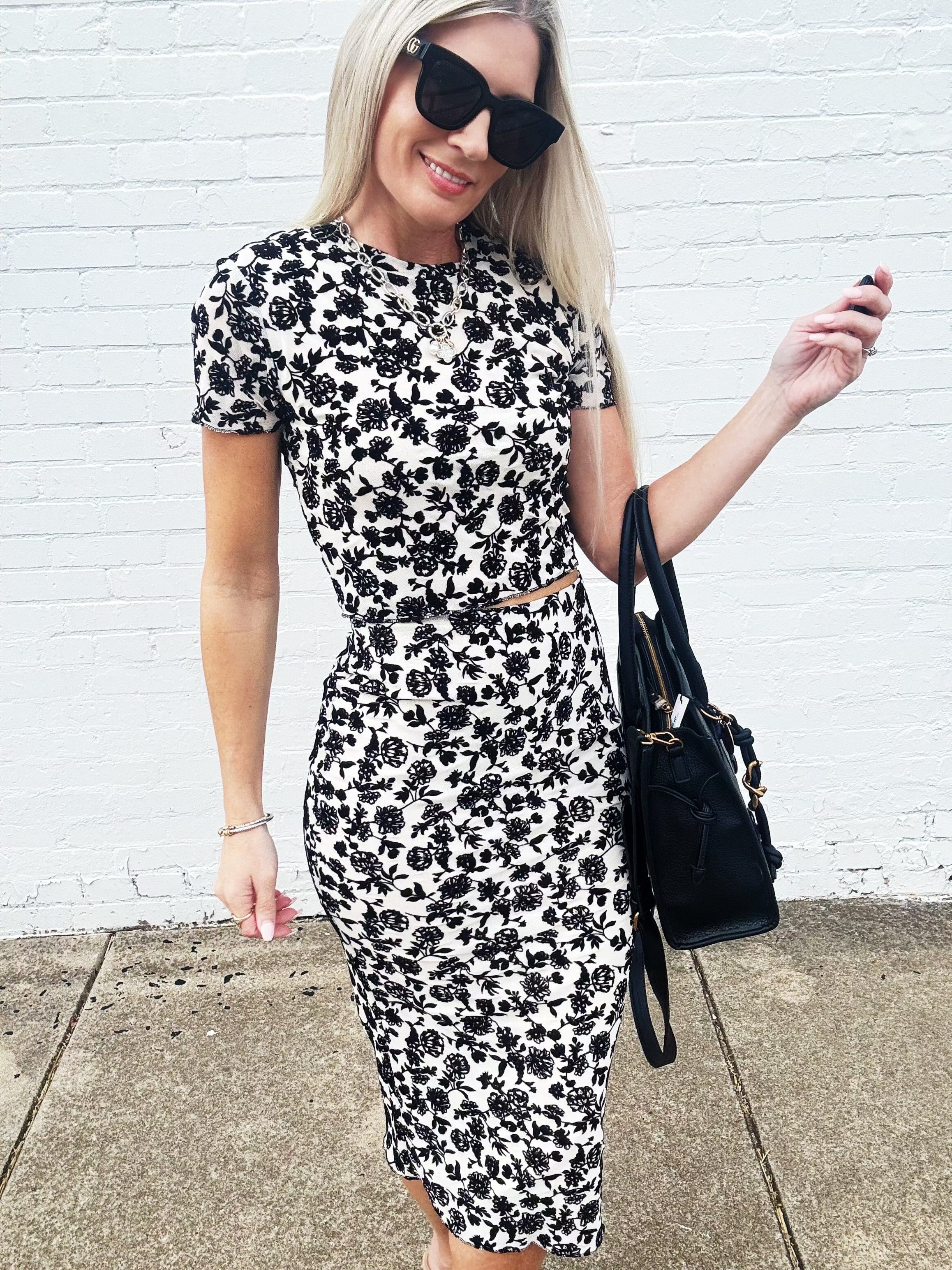 Analogue Floral Midi Skirt In Black - Infinity Raine