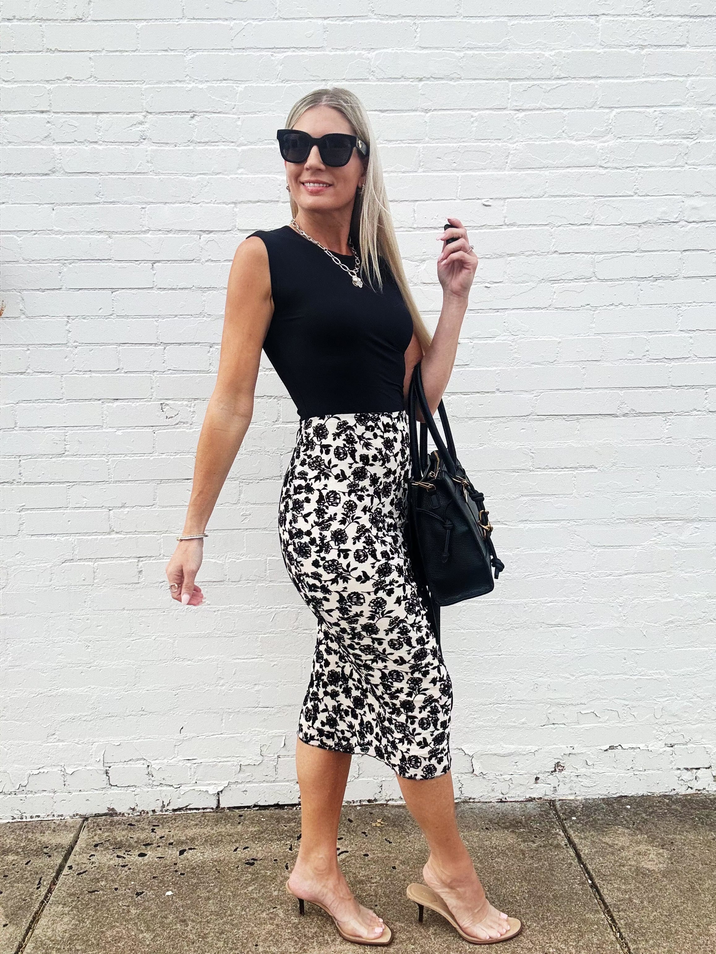 Analogue Floral Midi Skirt In Black - Infinity Raine
