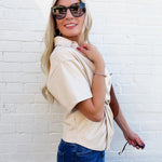 Sage The Label Tops - Blouses Vegan Leather Twist Blouse In Cream