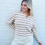 Sage The Label Tops - Sweaters Daphne Stripe Cardigan In Camel Cream