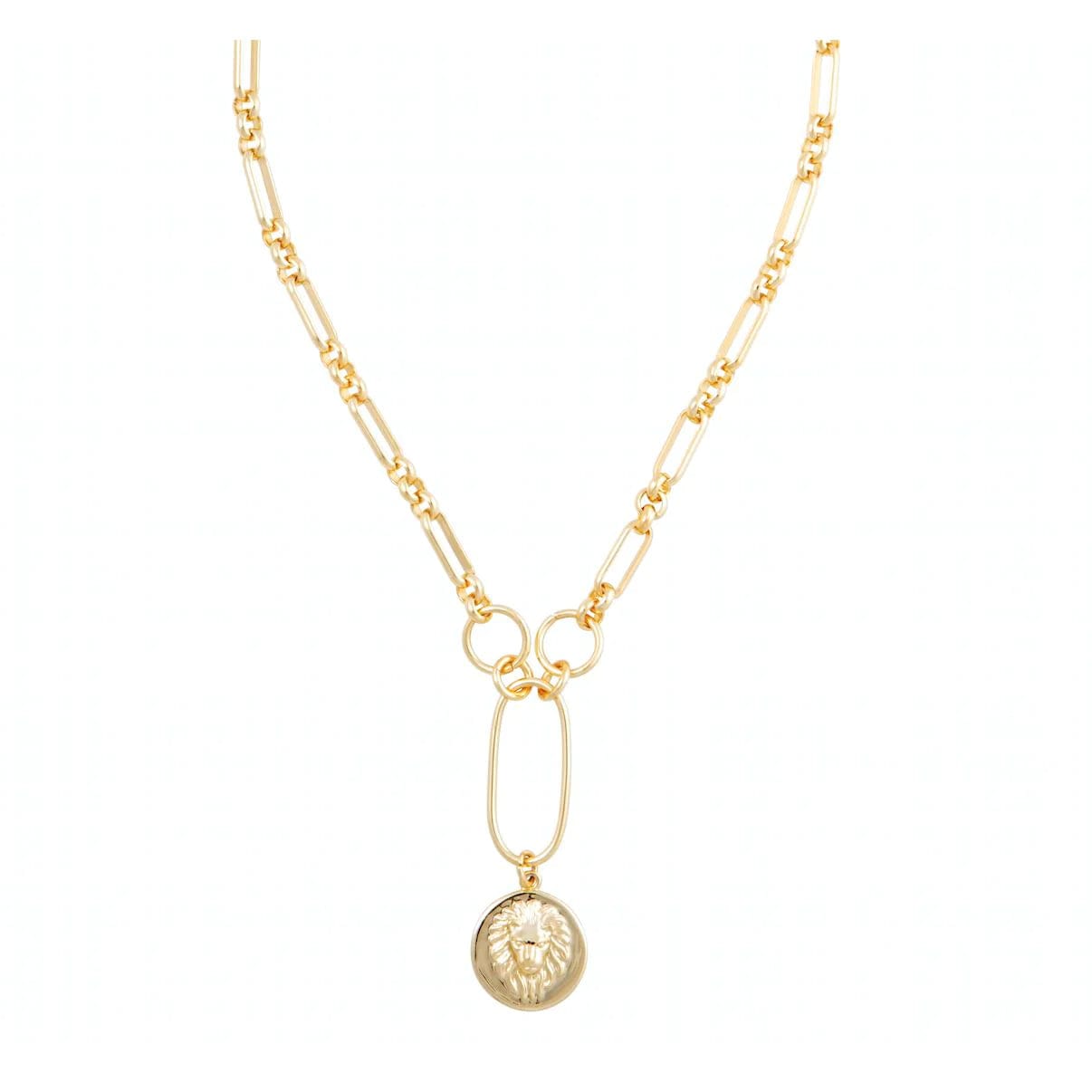 Sahira Zoe Lion Medallion Lariat Necklace-Gold - Infinity Raine