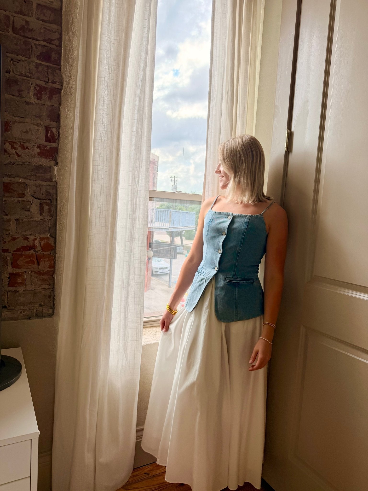 Sainte Button-Front Top In Denim Blue - Infinity Raine