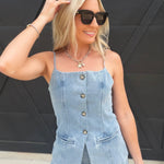 Sainte Button-Front Top In Denim Blue - Infinity Raine