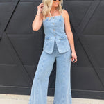 Sainte Button-Front Top In Denim Blue - Infinity Raine
