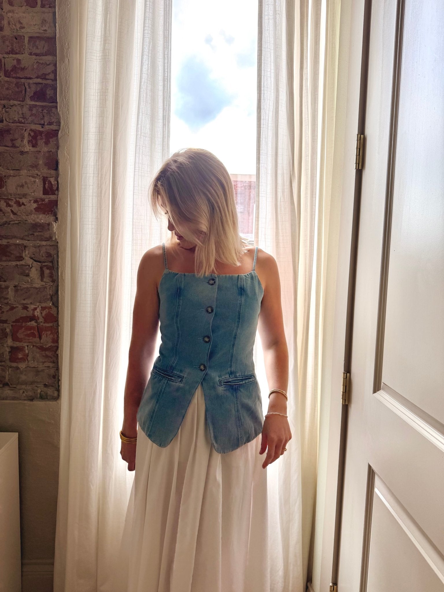 Sainte Button-Front Top In Denim Blue - Infinity Raine