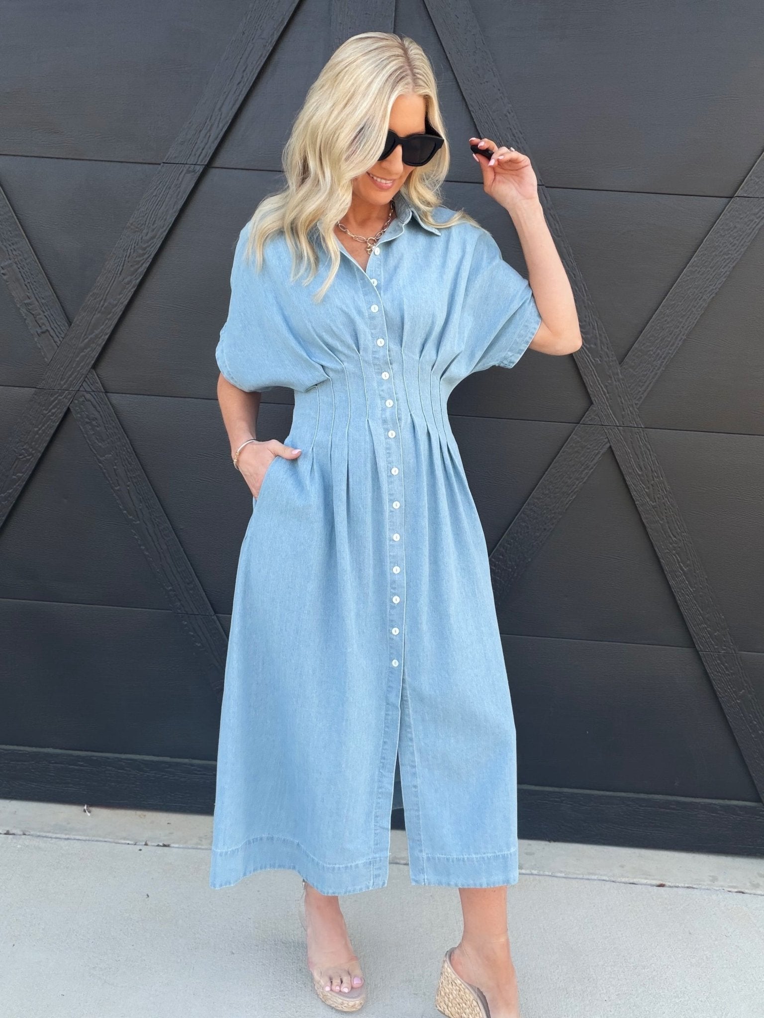 Sainte Shirtdress In Denim Blue - Infinity Raine