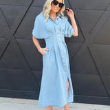 Sainte Shirtdress In Denim Blue - Infinity Raine