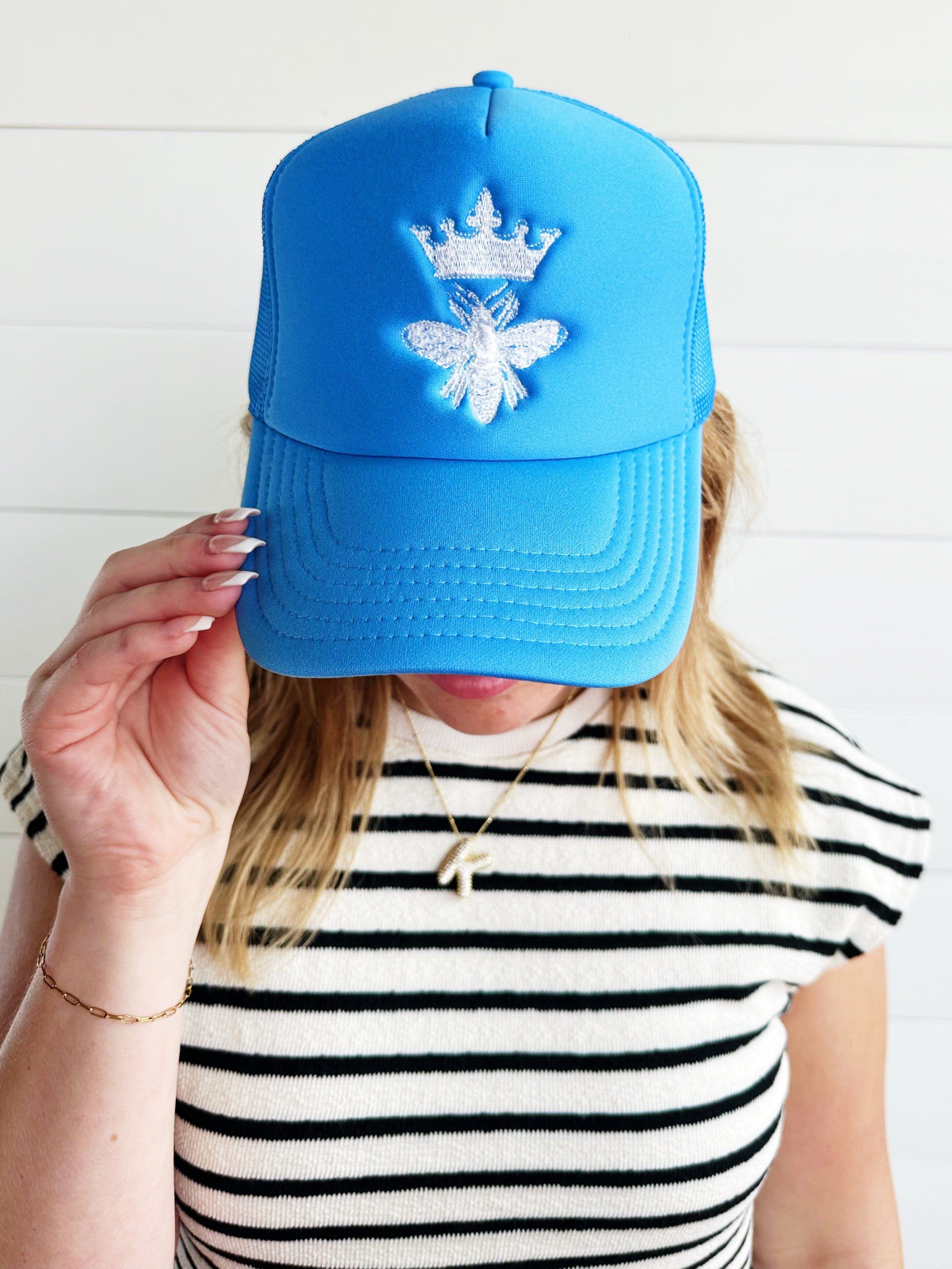 Sassy Cinnamon Accessories - Hats Queen Bee Trucker Hat-Blue 83655414