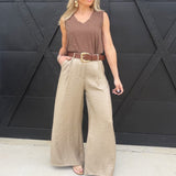 Satin Belted Wide Leg Pants In Mocha - Infinity Raine