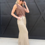 Satin Belted Wide Leg Pants In Mocha - Infinity Raine