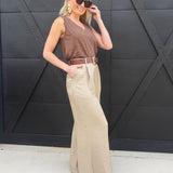 Satin Belted Wide Leg Pants In Mocha - Infinity Raine