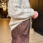 Satin Short with Lace Trim Detail In Brown - Infinity Raine