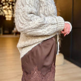 Satin Short with Lace Trim Detail In Brown - Infinity Raine