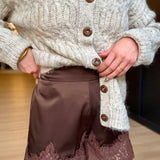 Satin Short with Lace Trim Detail In Brown - Infinity Raine