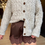 Satin Short with Lace Trim Detail In Brown - Infinity Raine