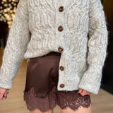 Satin Short with Lace Trim Detail In Brown - Infinity Raine