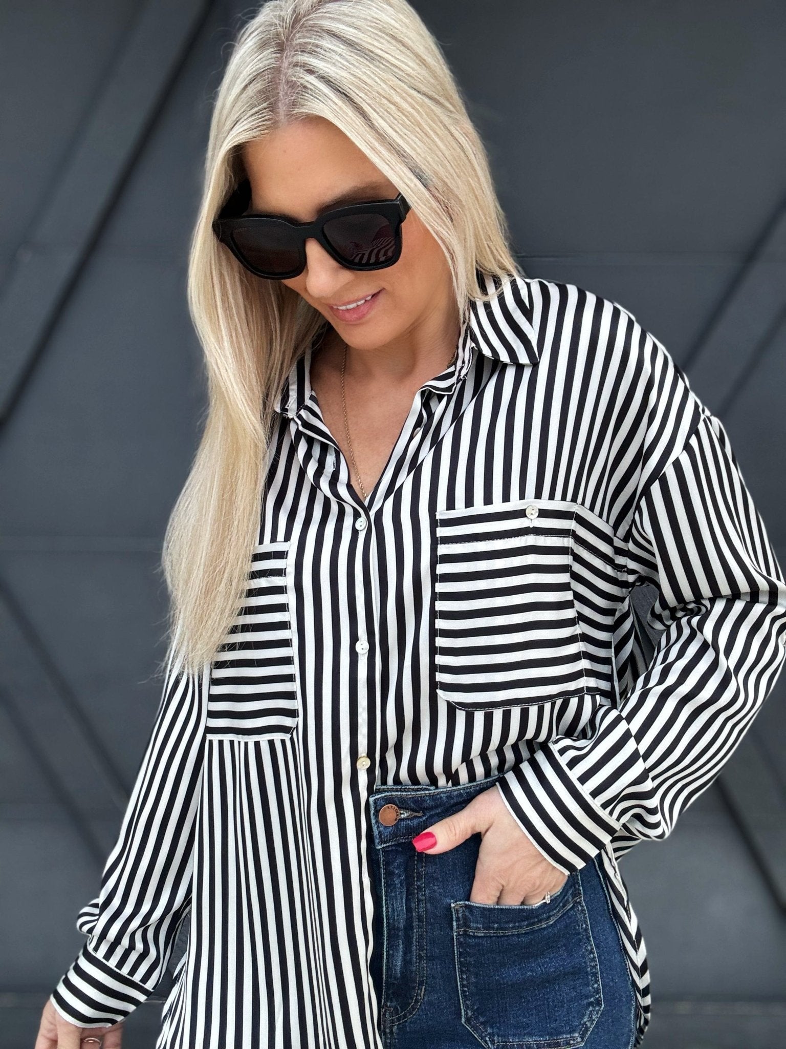Satin Striped Blouse In Black - Infinity Raine