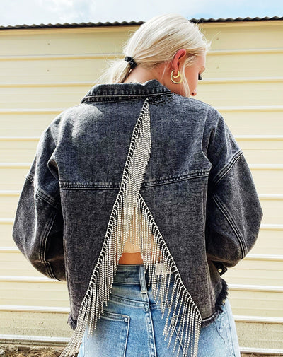 Diamonds Are A Girls Best Friend Denim Jacket-Black - Infinity Raine