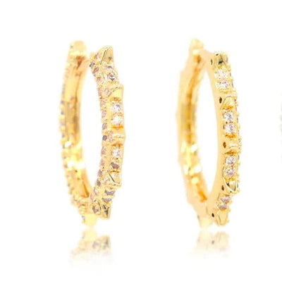 18k Pave Spiked Huggie Earrings-Gold - Infinity Raine