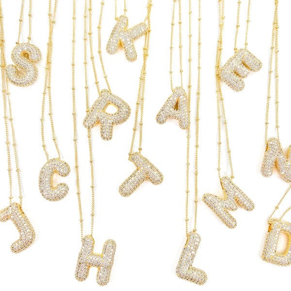 18K Gold Bubble Balloon Initial Necklace-Gold - Infinity Raine