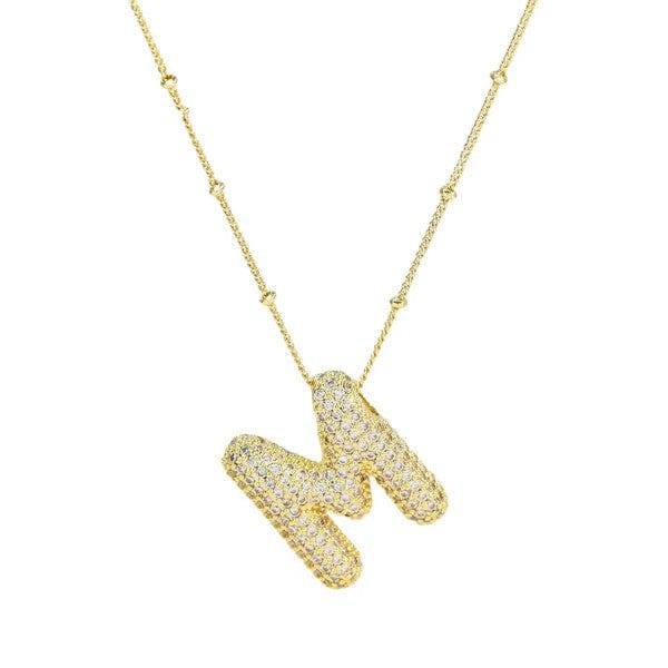 18K Gold Bubble Balloon Initial Necklace-Gold - Infinity Raine